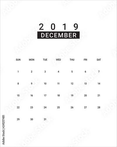 December 2019 desk calendar vector illustration