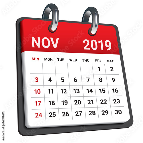 November 2019 monthly calendar vector illustration