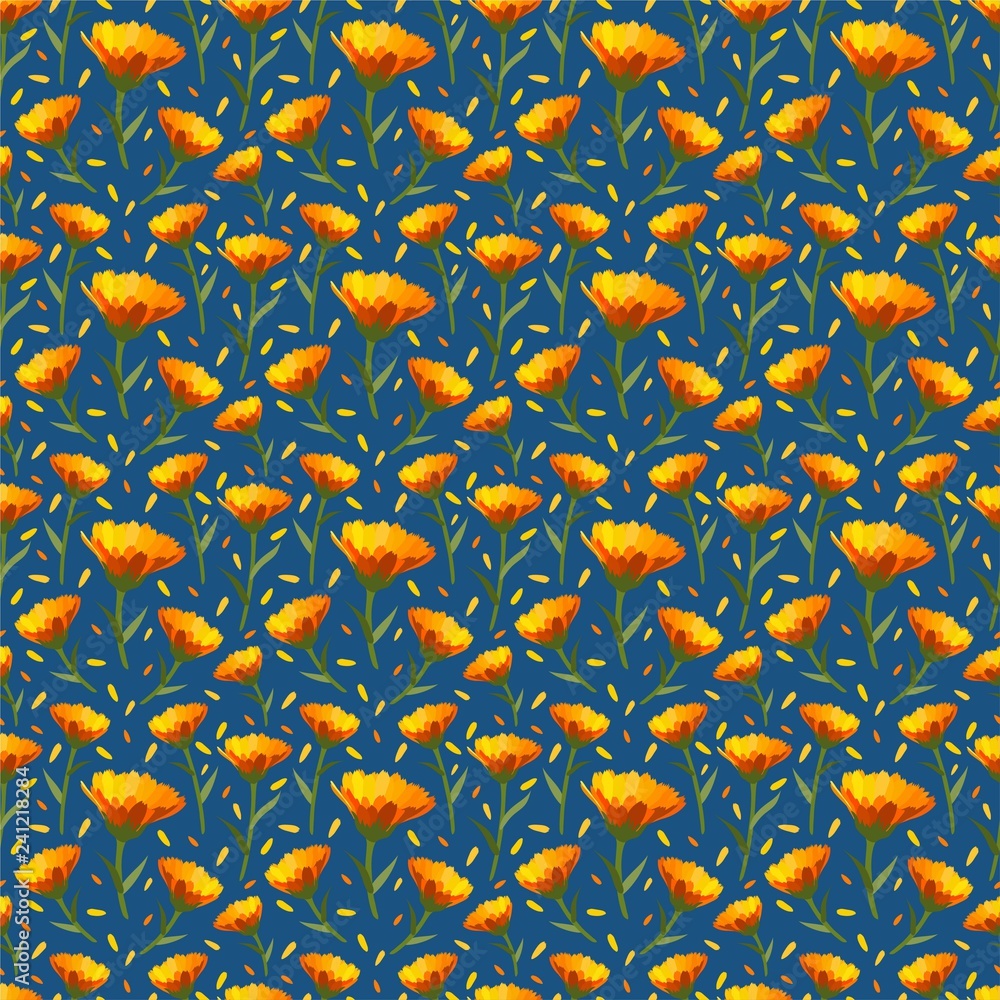 custom made wallpaper toronto digitalYellow Calendula flower on nature blue background vector seamless pattern