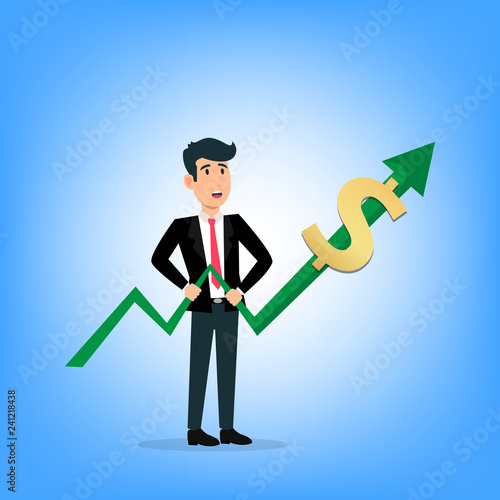 Businessman with rising market values