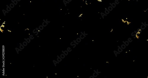 The realistic falling of shiny golden confetti glitters. New Year, birthday, design element of the Valentine's Day. Holiday onfetti isolated on a transparent background.