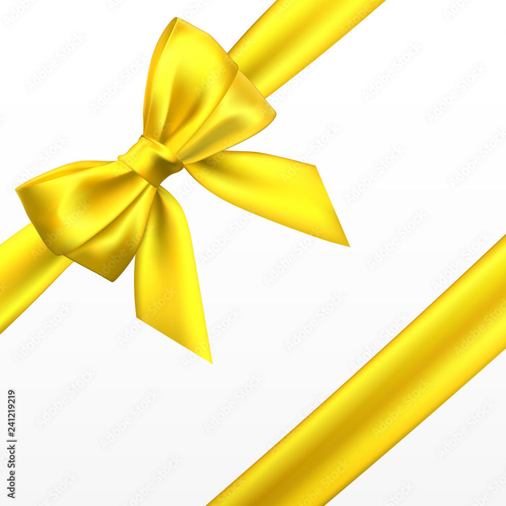 Realistic golden, yellow bow. Element for decoration gifts, greetings, holidays. Vector illustration