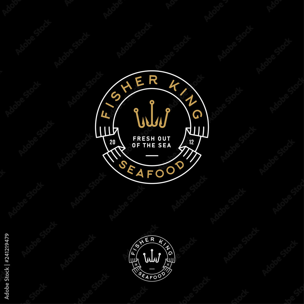 Fishing logo. Fisher Club emblem. Fishing sport club. Hooks like a crown and letters. Monochrome option. Fishing logo. Fisher Club emblem. Fishing sport club. Hooks like a crown and letters. Monochrome option.