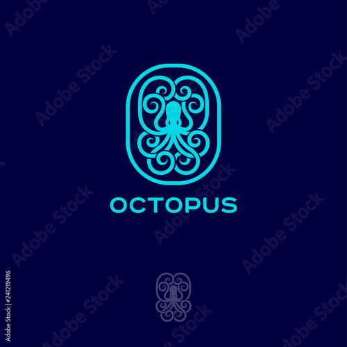 Octopus emblem. Octopus logo inscribed in an oval.