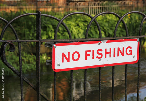 No Fishing Sign on Railings