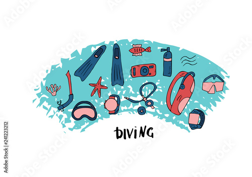 Scuba diving set of elements  and equipment.