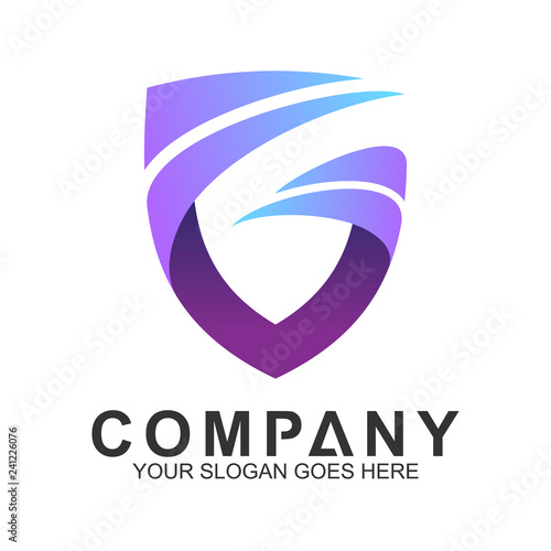 shield letter G logo with swoosh. shielding icons