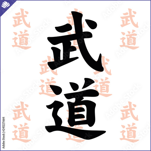Japanes kanji calligraphy hieroglyph. Budo.