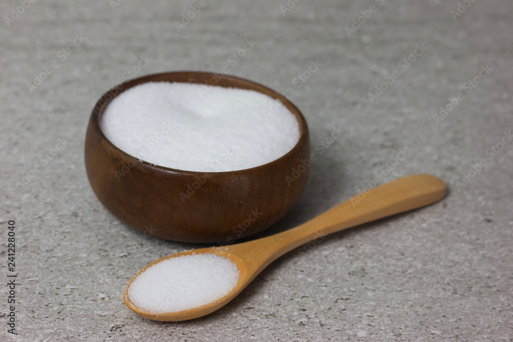 Salt in Cup made of wood with spoon
Salt in Cup made of wood with spoon