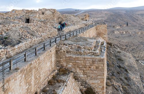 The remains of the medieval fortress Ash Shubak, standing on a hill near Al Jaya city in Jordan photo