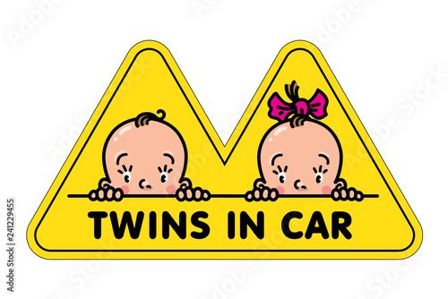 Twins in car sticker. Fases of baby boy and girl