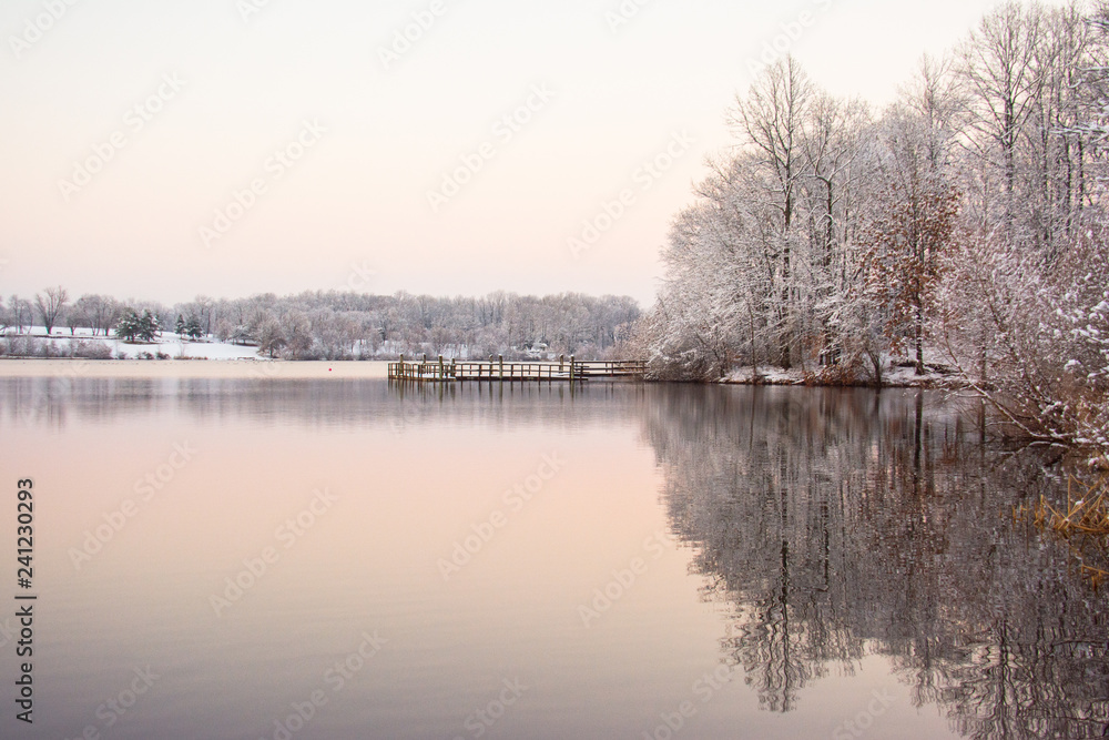 Winter lake with trees reflections Winter lake with trees reflections