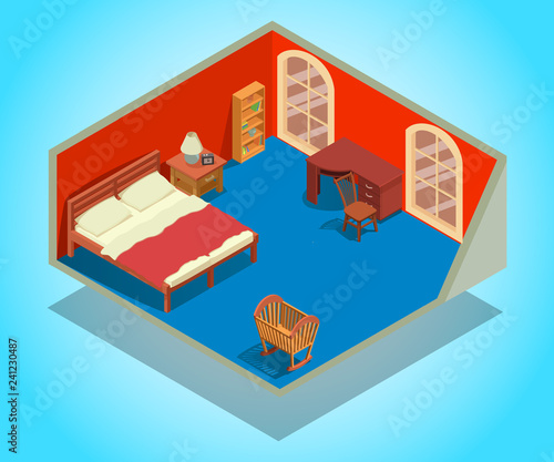Bedchamber concept banner. Isometric banner of bedchamber vector concept for web, giftcard and postcard