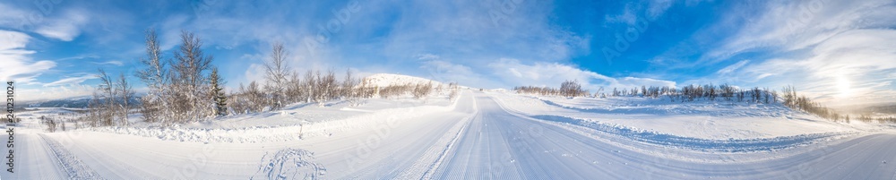 360 degree panoramic view of winter landscape in Beitostolen. Winter in Norway