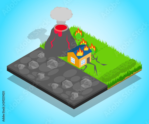 Natural disaster concept banner. Isometric banner of natural disaster vector concept for web, giftcard and postcard