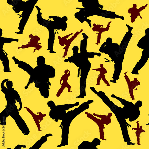 Seamless Colored Pattern martial arts, karate, MMA logo presswall. Design judo, taekwondo, hapkido, karate