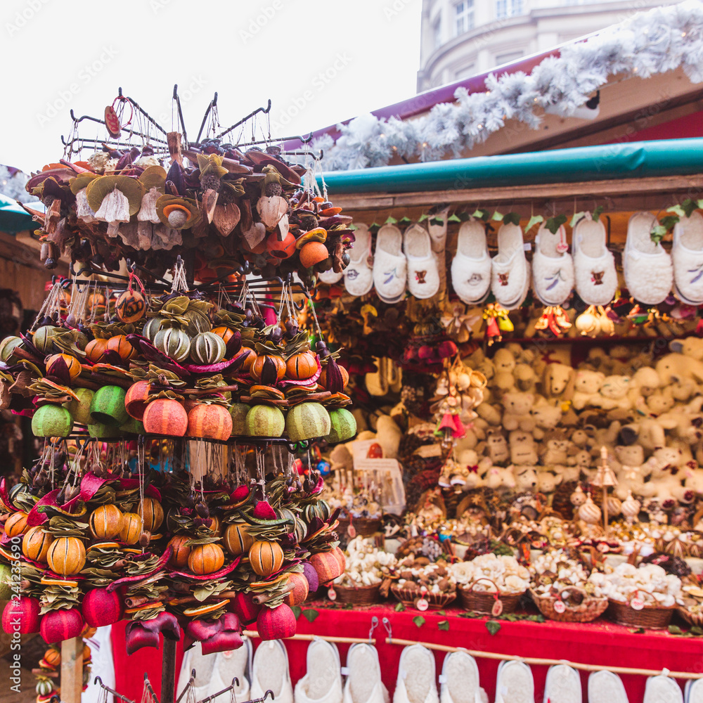 New Year and Christmas fair. Dried fruit, spices, scenting decorations. Budapest, Hungary