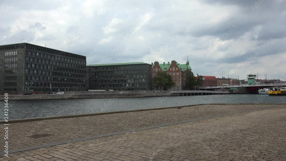 Quay in the center of Copenhagen. Old city. Denmark. 4K. Quay in the center of Copenhagen. Old city. Denmark. 4K.