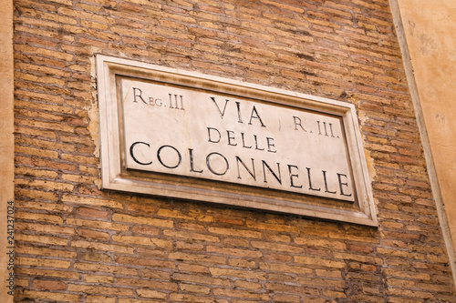 Via Delle Colonnelle Street Sign in Rome, Italy