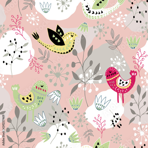 Scandinavian folk art bird pattern design. Perfect for fabric  wallpaper  stationery and scrapbooking projects and other crafts and digital work.