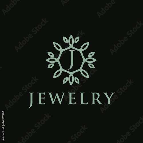 Premium linear shield monogram letter J logotype. Elegant crest leaf stamp icon vector logo. Luxury alphabet frame symbol. - Vector