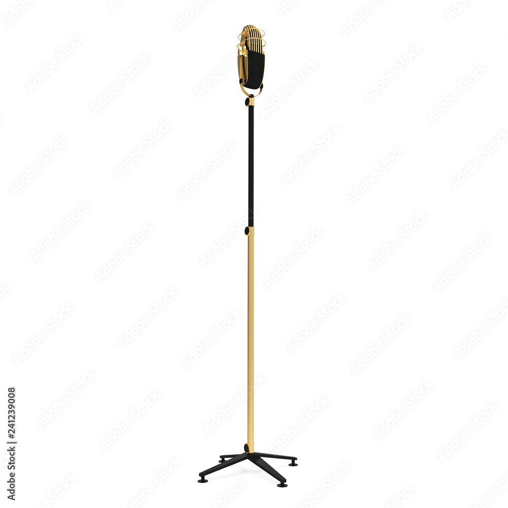 Fototapeta premium Retro Gold Microphone Stand Up 3d Illustration