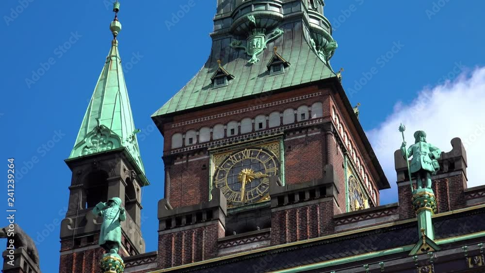 Clock on the tower of the Town Hall. Copenhagen. Denmark. 4K. Clock on the tower of the Town Hall. Copenhagen. Denmark. 4K.