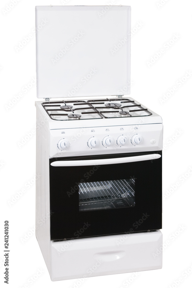 Fototapeta premium White free standing cooker, isolated on a white background