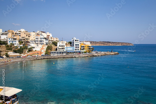 Agios Nikolaos is a popular tourist town in Crete. Beach, hotels and tourist attractions in the city. Beautiful Greek coast.