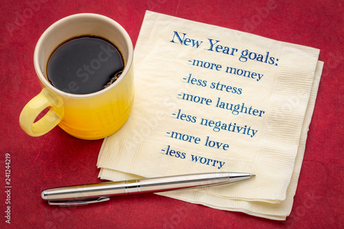 Obraz na plátně New Year goals on napkin
