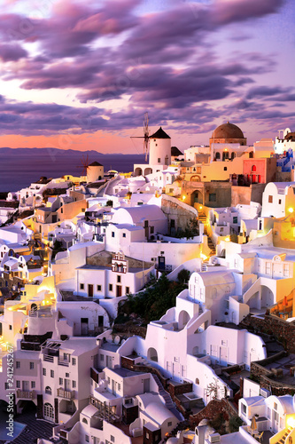 Sunset over the traditional Greek Village of Oia, Santorini