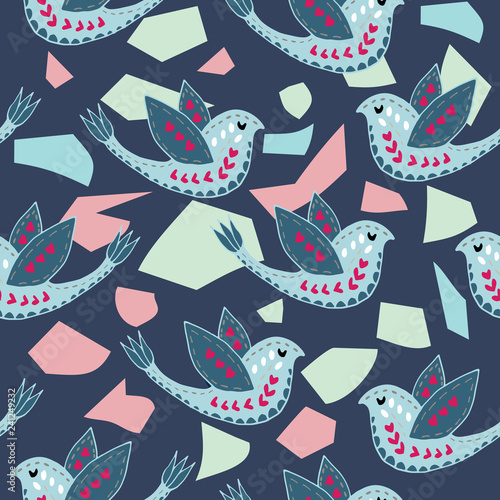 Scandinavian Birdie Terrazzo Pattern Design. Perfect for fabric, wallpaper, stationery and scrapbooking projects and other crafts and digital work