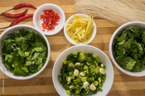 herbs and spices to prepare Vietnamese noodle soup with vermicelli
