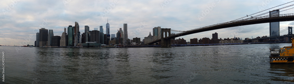 Manhattan skyscrapers and Brooklyn Bridge NYC