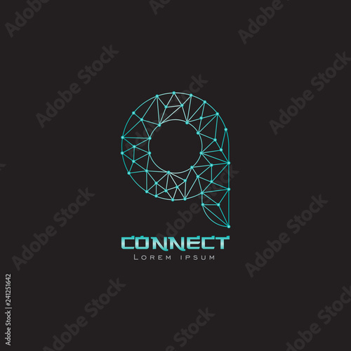 logo line network q letter lowercase with gradient blue and white can be use for slogan , company business name - vector