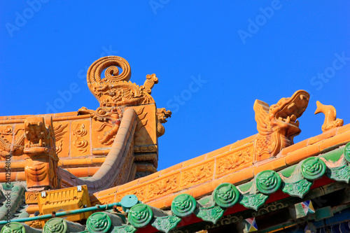 Glazed tile eaves in a temple
