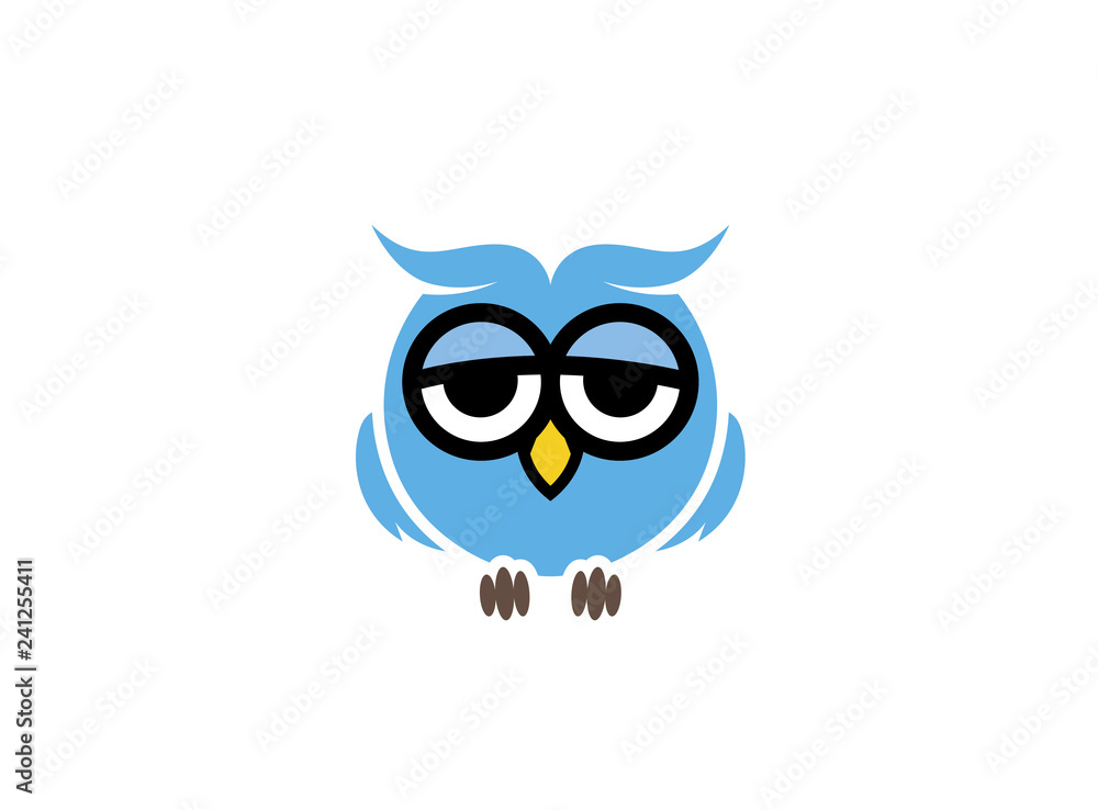 Obraz premium Blue owl with sleepy eyes logo Design