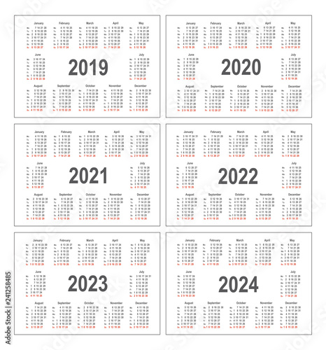 Simple calendar for 2019, 2020, 2021, 2022, 2023 and 2024 years
