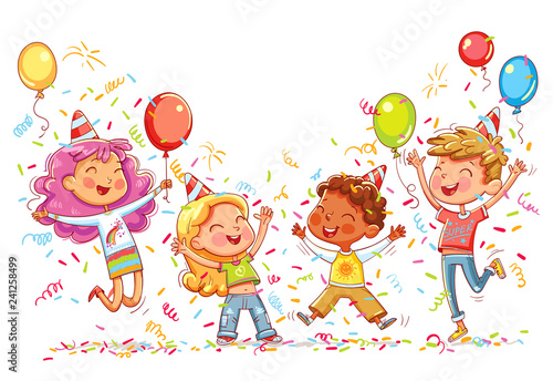 Kids jumping and dancing at birthday party
