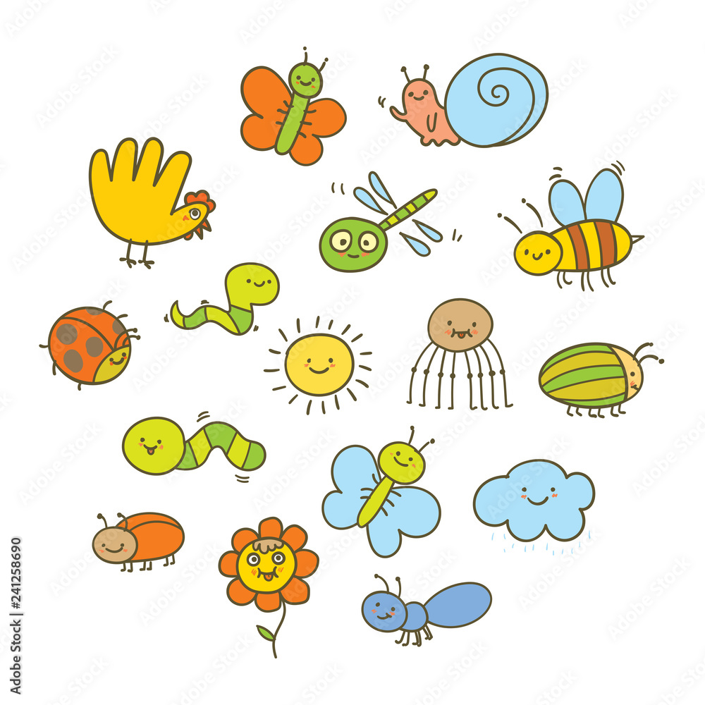 Set of funny insects in a children's style