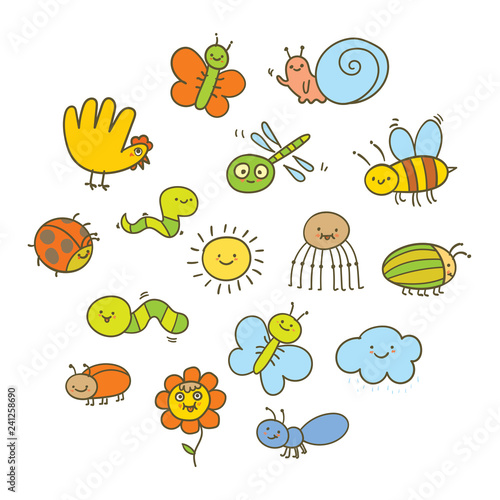 Set of funny insects in a children's style