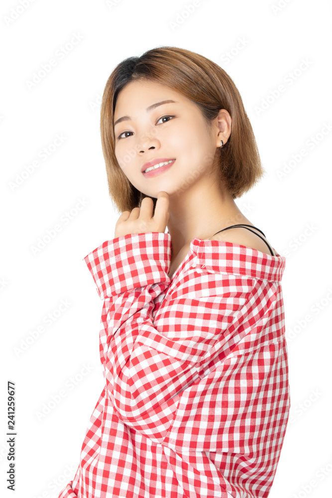Chinese woman dressed in casual clothing isolated on white background Chinese woman dressed in casual clothing isolated on white background