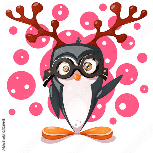 Penguin, deer - cartoon funny characters.