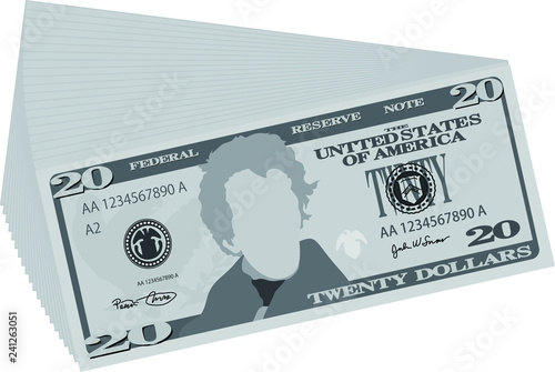 Monochrome Bunch of 20 US dollar banknote