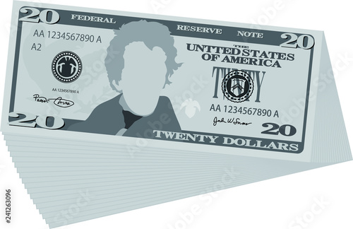 Monochrome Bunch of 20 US dollar banknote