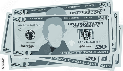 Monochrome Bunch of 20 US dollar banknote