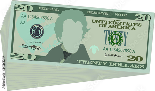 Bunch of 20 US dollar banknote