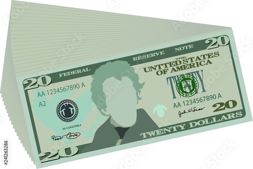 Bunch of 20 US dollar banknote