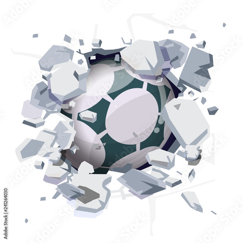 soccer ball hitting the wall then broken - vector photo