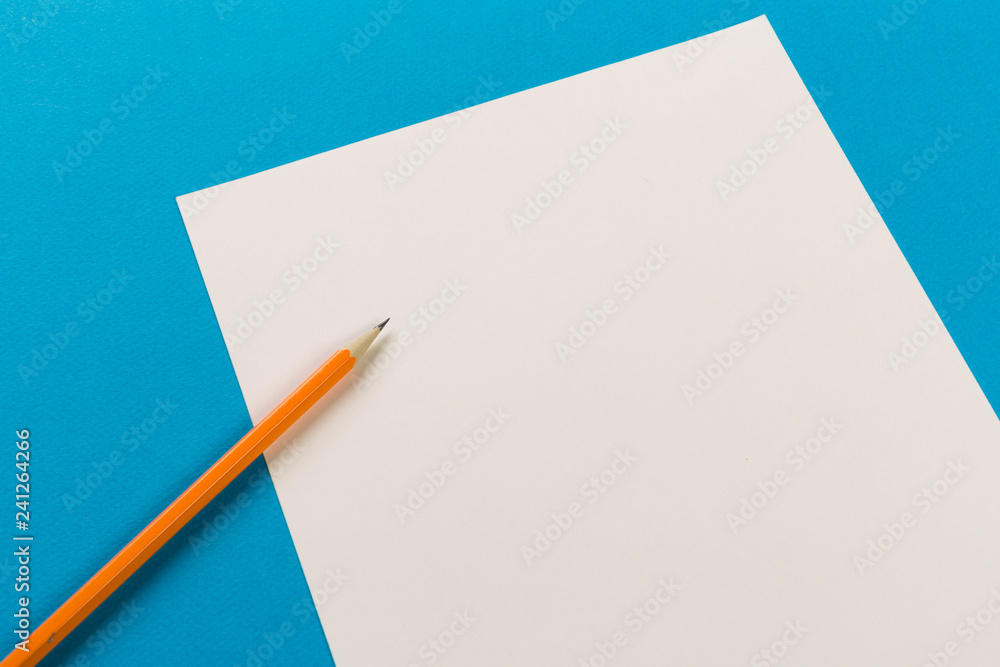 Pencils with white paper sheets on coloured backgroung, Office tool Pencils with white paper sheets on coloured backgroung, Office tool
